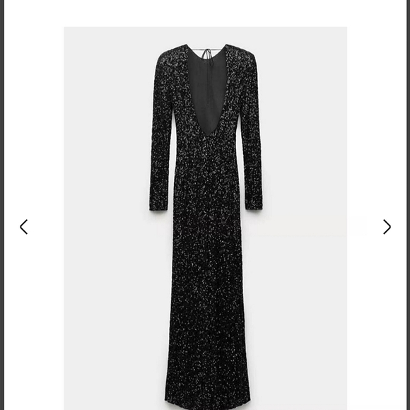 Zara SEQUIN MAXI DRESS GOWN BLACK SIZE XS - Picture 10 of 16